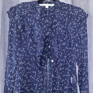 Veronica Beard Navy Floral Sheer Blouse